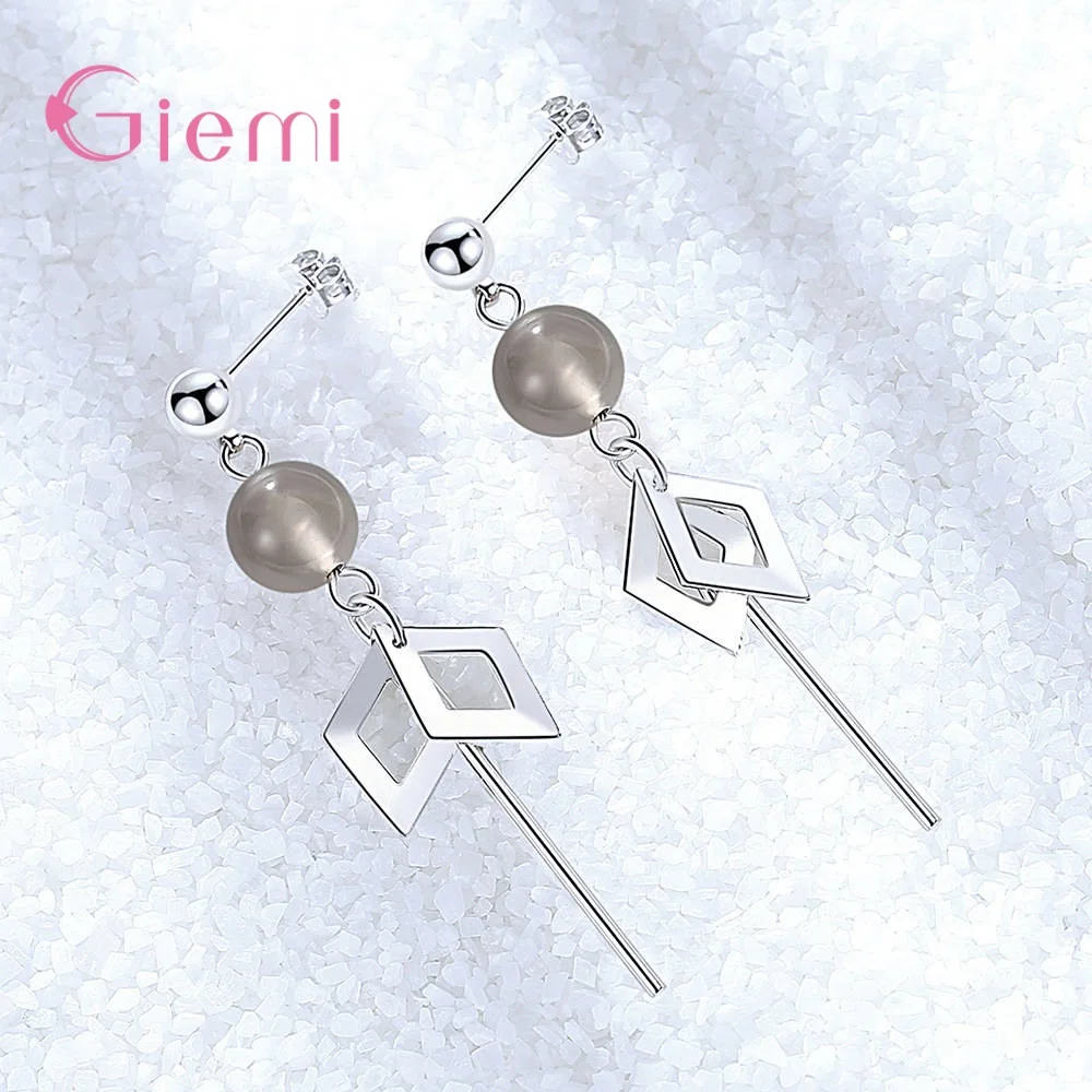 

New Long Geometric Tassel Drop Earrings For Women Beads Statement 925 Sterling Silver Piercied Dangle Earings Elegant Jewelry
