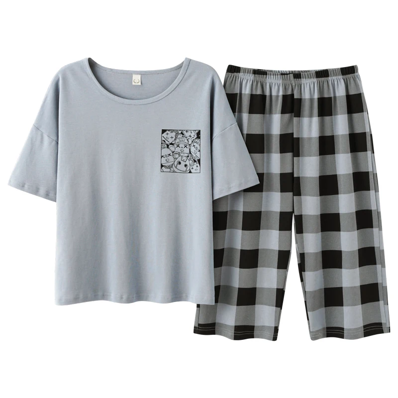 Пижама BZEL Женская домашний комплект из 2 предметов укороченные брюки в клетку
