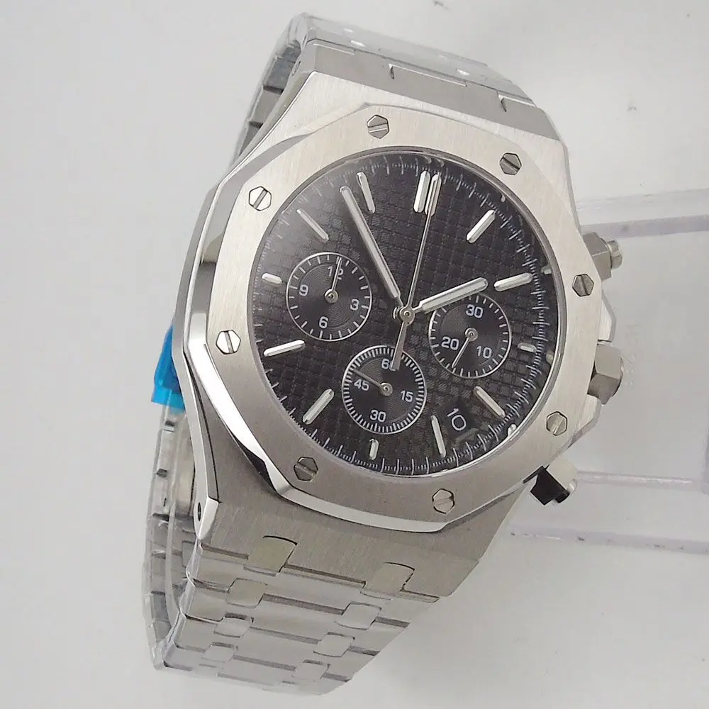 42 мм corgeut черный циферблат часы Полный сапфировое стекло нержавеющая сталь