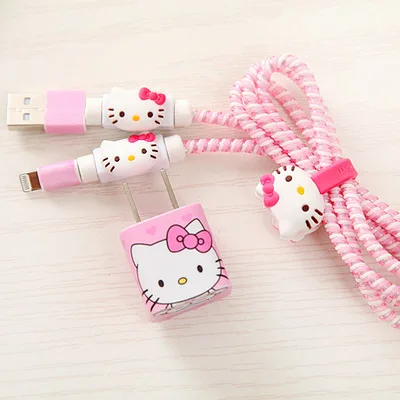 Hello Kitty Mobile Phone Data Cable Protective Sleeve Winding Creative 8/xr/xsmax Charger Protective Sleeve Cute for IPhone