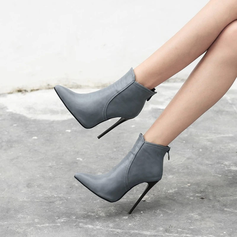 

Autumn Winter Boots Women Pointed Toe Ankle Boots Thin Super High Heels12cm short Boots Sexy Pumps Shoes woman Size 34-48 S73