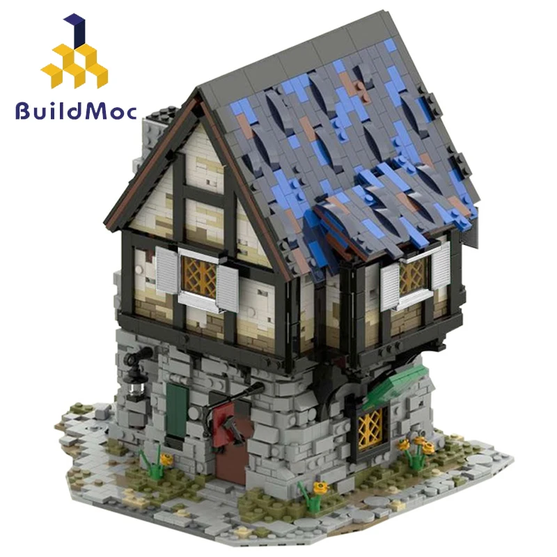 

Buildmoc Ideas The Medieval Smithy Creative Expert City Store Retro Cabin Model Building Blocks Kids Toys Gift Compatible21325