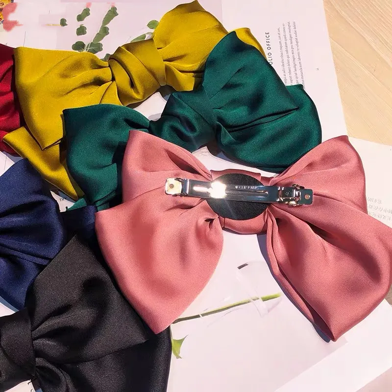Женская двухслойная Заколка-пряжка с бантом мягкая шелковая атласная заколка