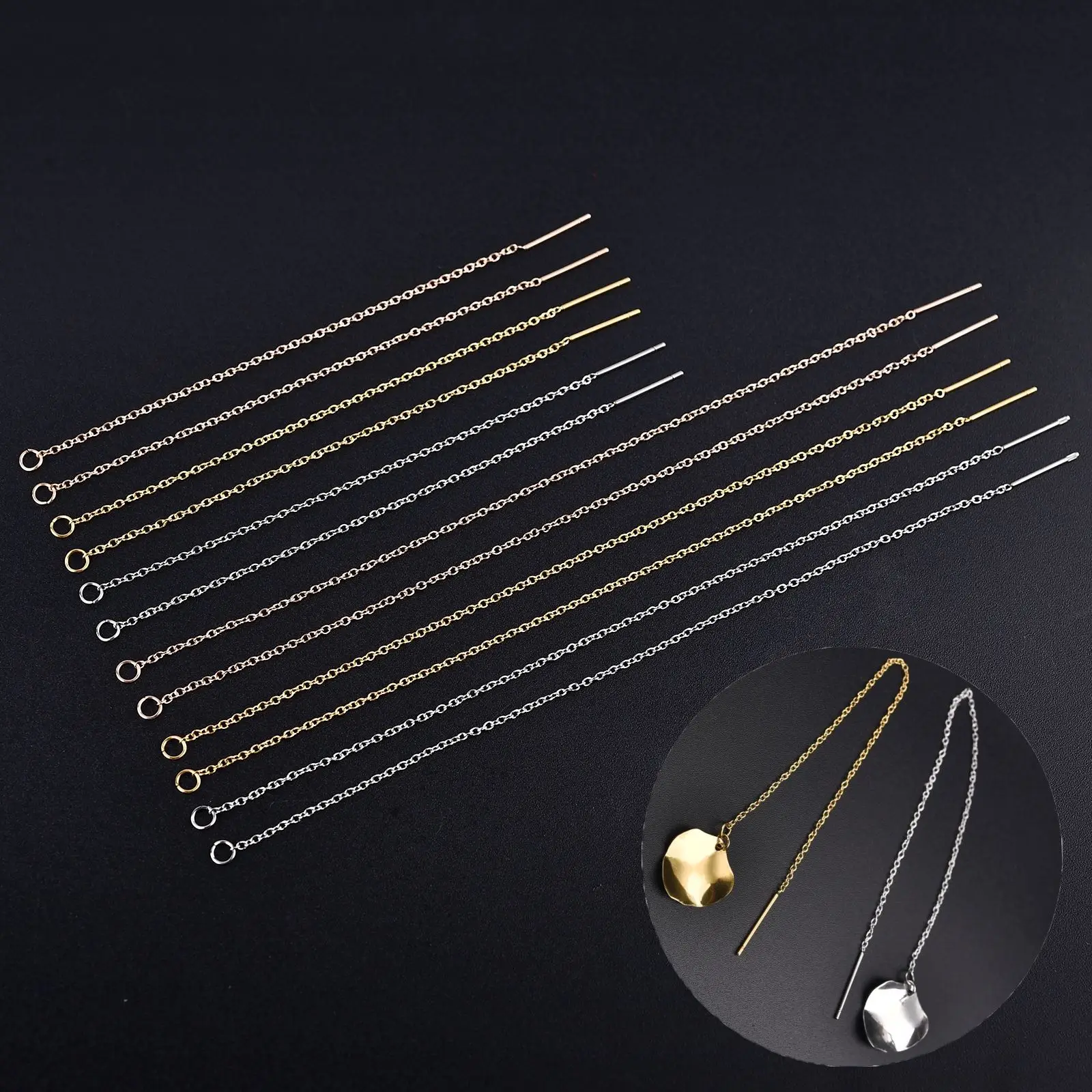 

Stainless Steel Chain DIY Jewelry Earrings Strip Pendant Tassel Chain Earring Hooks 18k Gold Handmade Jewelry Accessories