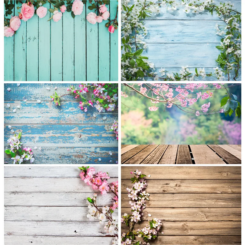 

SHENGYONGBAO Spring Flowers Petal Wood Plank Photography Backdrops Wooden Pet Photo Background Studio Props Decor 210318MHZ-01