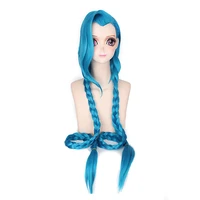cosplay lol jinx 120cm long blue with double braids halloween anime costume wig heat resistant synthetic hair