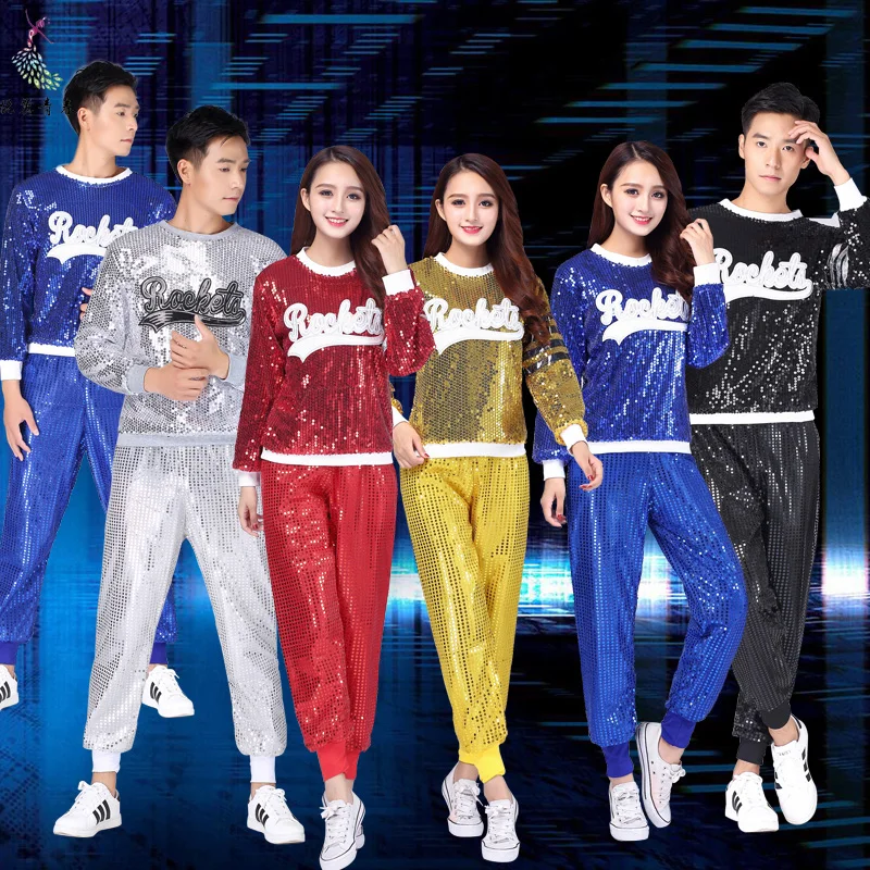 

Jazz Dance Clothes Adult Men and Women Unisex Long-sleeved Sequin Suit Modern Dance Cheerleading Group Performance Costumes