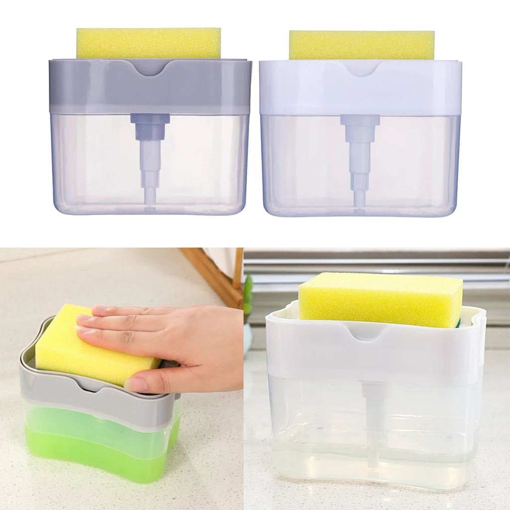 

Manual Soap Pump Dispenser with Sponge Holder Handy Soap Box Kitchen Countertop