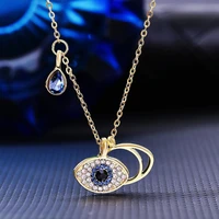 evil eye metal pendant rhinestone heart shaped chain necklace for women pearl beaded round elegant korean fashion party jewelry