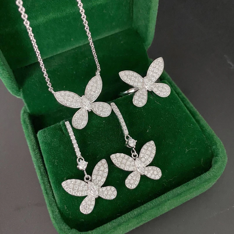 

OEVAS Butterfly 100% Real 925 Sterling Silver Created Moissanite Gemstone Wedding Engagement Pendant Necklace Bridal Jewelry
