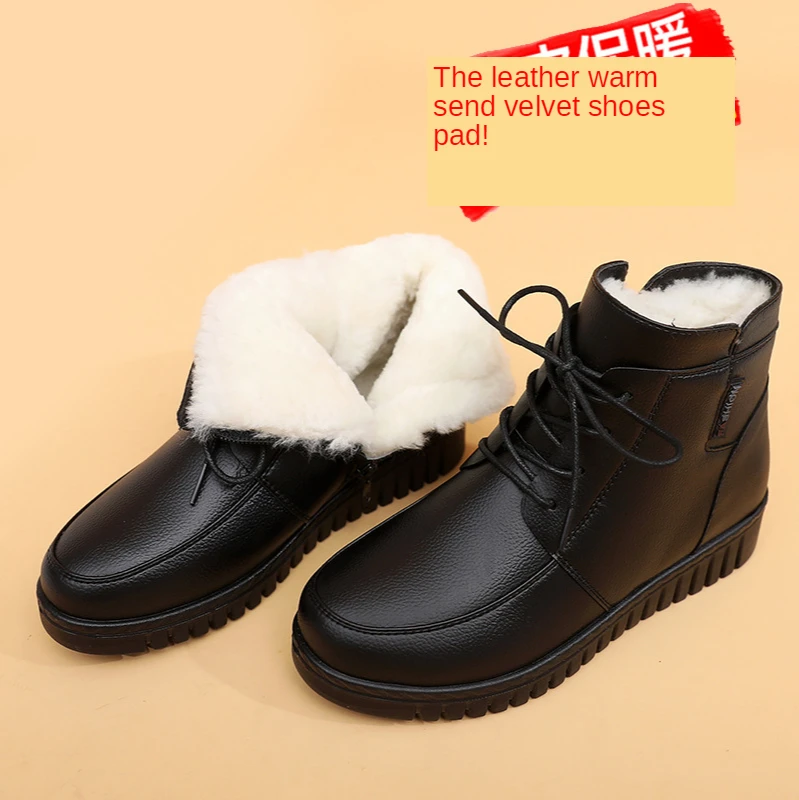 Murah Genuien Sepatu Bot Pergelangan Kaki Kulit Wanita Sepatu Bot Salju Bulu Hangat Musim Dingin Sepatu Wedges Hitam Untuk Wanita Sepatu Pergelangan Kaki Bagus Musim Dingin Sepatu Bot Empuk