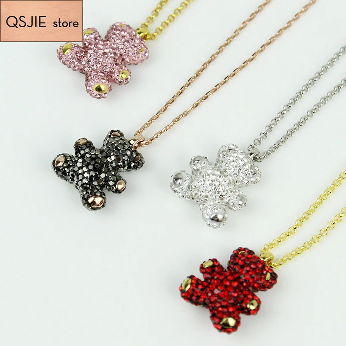 

QSJIE High quality SWA classic black 3D stereo bear crystal clavicle Necklace Charm Fashion Jewelry