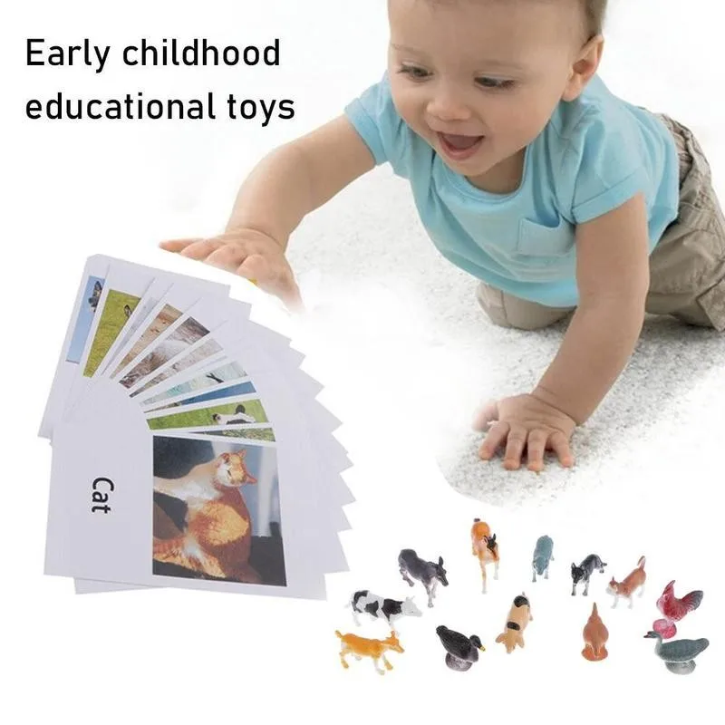 Montessori Animal Model English Words Match Cards Creative Animals Cognition Learning Teaching Aids Kids Educational Toy | Игрушки и