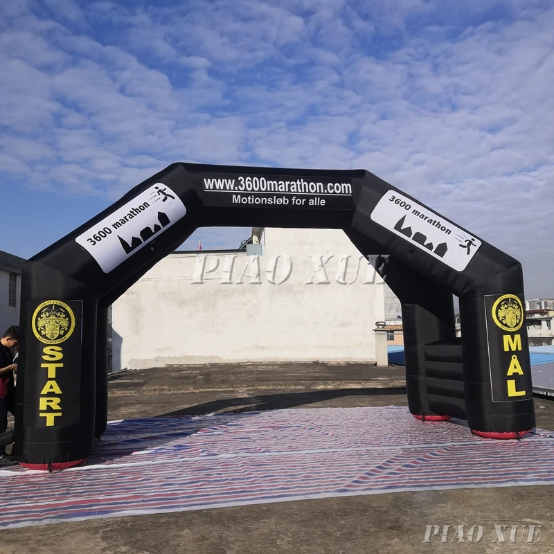 L&iacute;nea de acabado de arco inflable personalizada de cuatro patas de 20 pies con pancartas extra&iacute;bles para evento deportivo y de carrera-2
