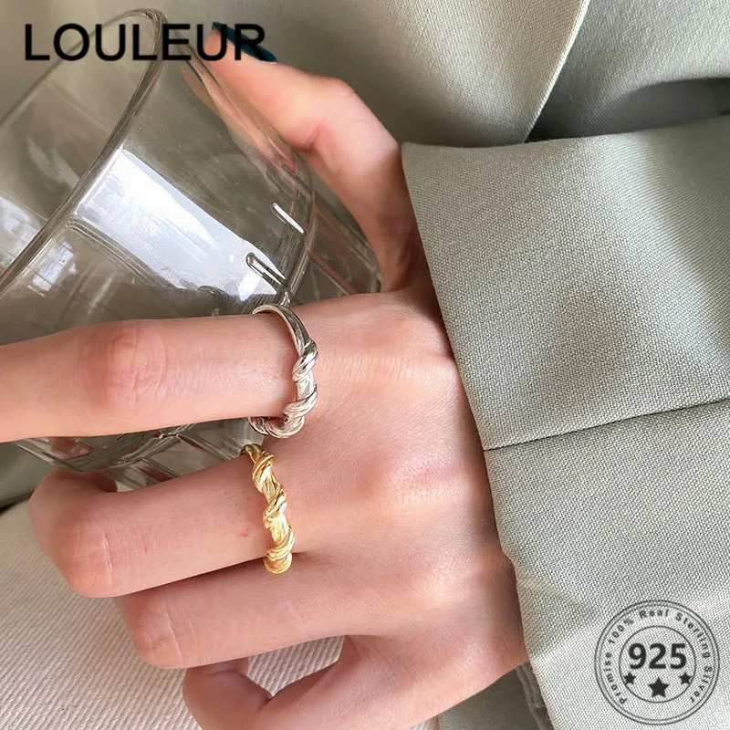 

LouLeur простой 925 пробы Серебряное кольцо 18K золотой неровный кольца для галстуков для Для женщин ювелирные изделия открыт кольцо 2021 тренд сер...