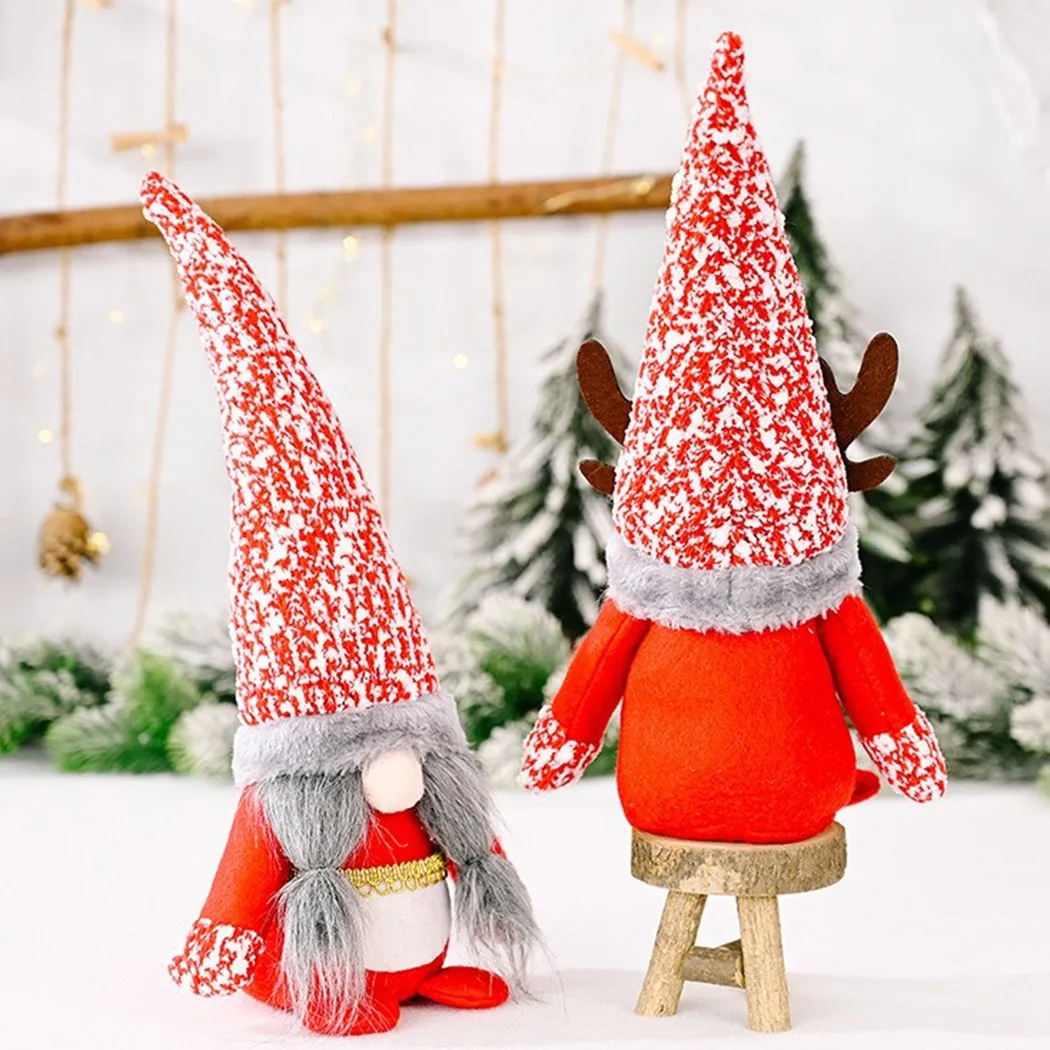 

Christmas Santa Gnomes Doll Decorations Handmade Plush Wool Antlers Red Faceless Doll Xmas Tree Hanging Ornaments Home Decor
