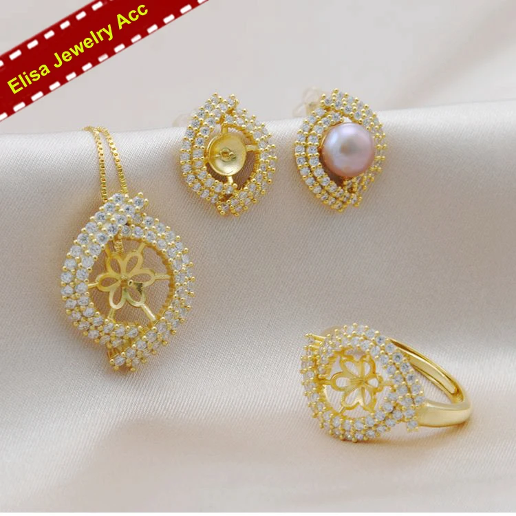 Элегантные серьги с жемчугом настройки + кулон держатель кольца 3 шт./компл. S925