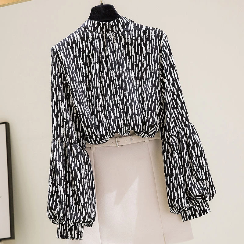 

Lantern Long Sleeve Chiffon Shirt Vintage Multicolor Broken Flower Blouses Korean O-Neck Elegant Top Aesthetic Wholesale Clothes