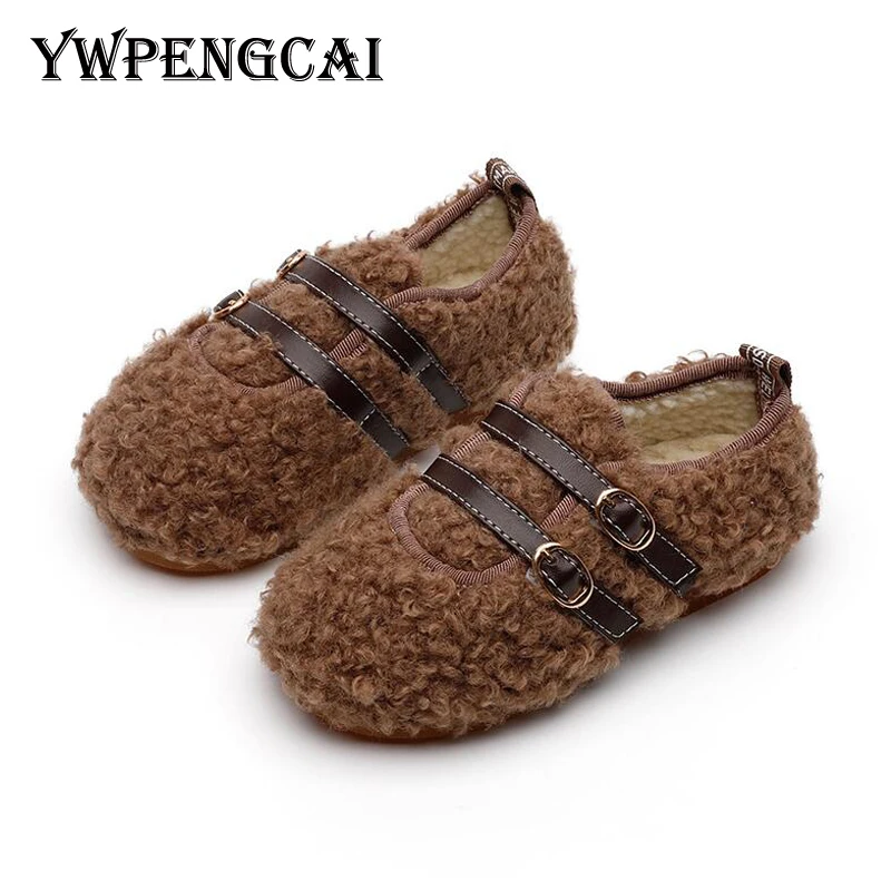 

Мокасины YWPENGCAI для девочек, осенне-зимние, с двумя ремешками