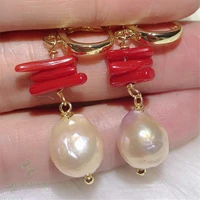 pink baroque pearl earring gold ear drop hook hoop flawless jewelry gift accessories dangle
