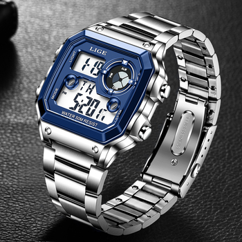 2021 New LIGE Electronic Watch Luxury Top Brand Sport Alarm Clock Date Watches Men Stainless Steel Waterproof Luminous Men Watch-36722