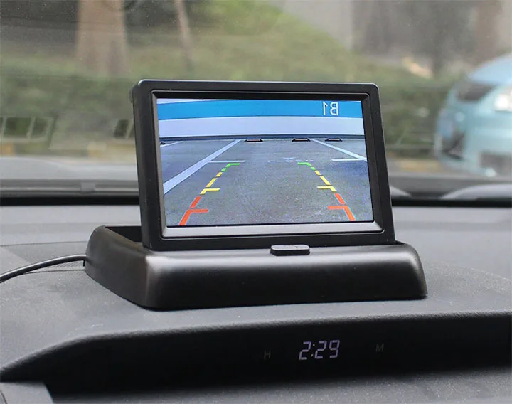 DIYSECUR 4,3 дюймов складной ЖК-дисплей задний вид автомобиля монитор 2 видео вход для камеры DVD VCR