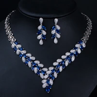 fashionable luxury aaa zircon two piece set silver plated white gold engagement wedding reception earring necklace set