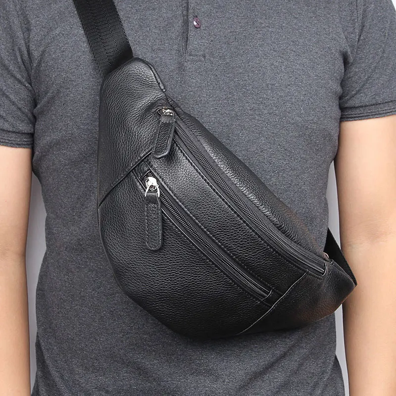 

Chest Bag For Men Genuine Leather 2019 Casual Travel Fashion Business Waist Pack Bags Man