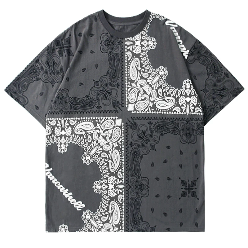 

Mens Bandana Paisley Print Couple T Shirt Unisex Hiphop Short Sleeve Shirt 2021 Summer O-Neck Oversize T shirt 100%Cotton Tops