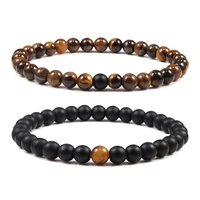 couple elastic bracelests natural tiger eye stone black lava beads bracelests bangles women men yoga energy jewelry gifts 6mm