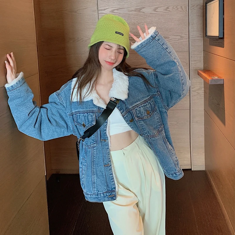 Женская джинсовая куртка-карго JMPRS Короткая свободная куртка с бархатной