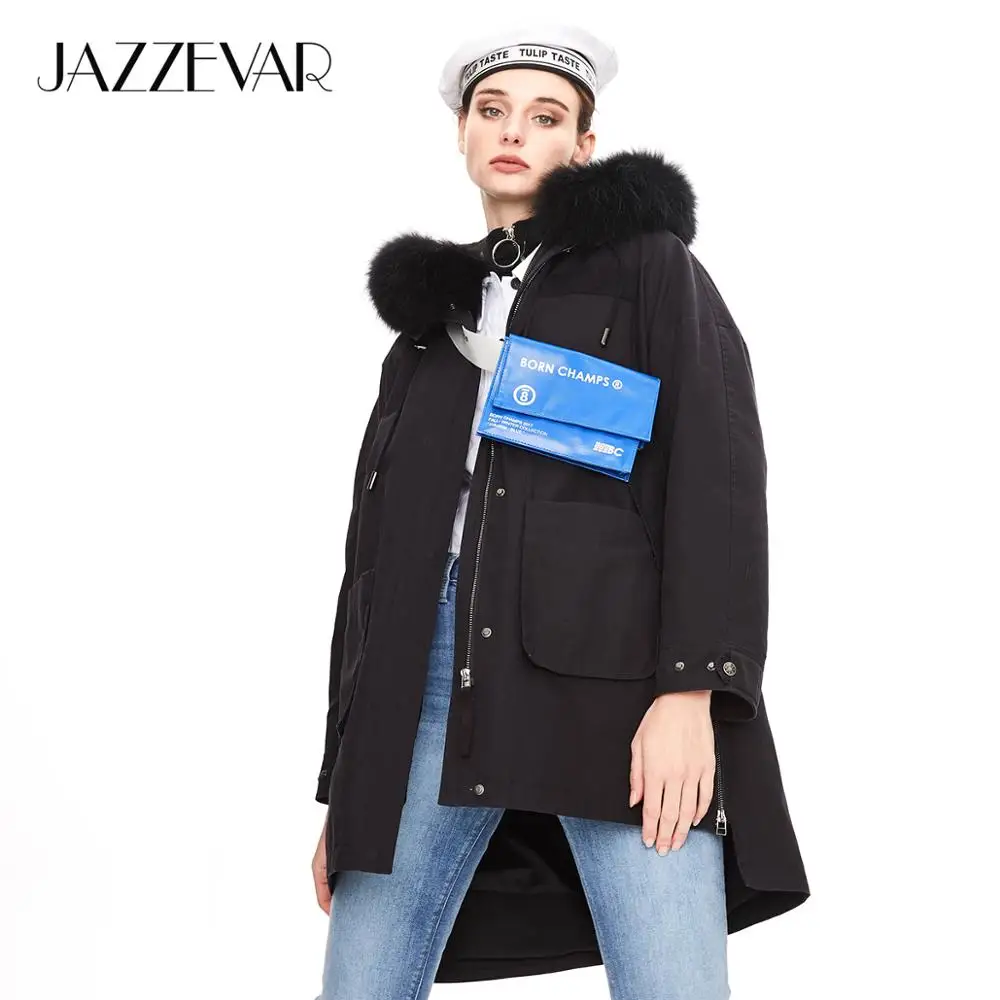 JAZZEVAR 2019 Winter new arrival women coat high quality mid-length fashion style parka with real fur warm women  coat K9036
