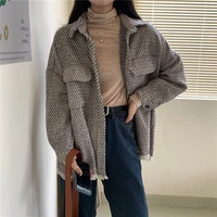 2021 spring autumn new vintage houndstooth shirts vintage tassel loose wild long sleeve jacket casual street lady outwears