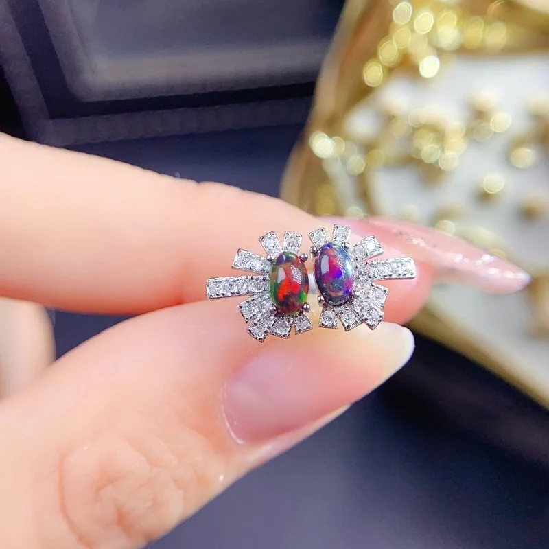 Австралийский черный опал с серьги из серебра 925 Роскошные ювелирные изделия для