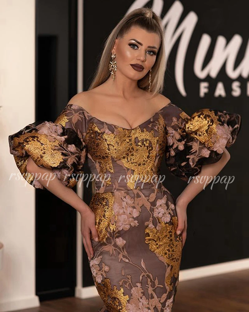 

Long Evening Dresses 2021 Mermaid Short Sleeve V-neck Arabic Style Dubai Formal Party Evening Gowns