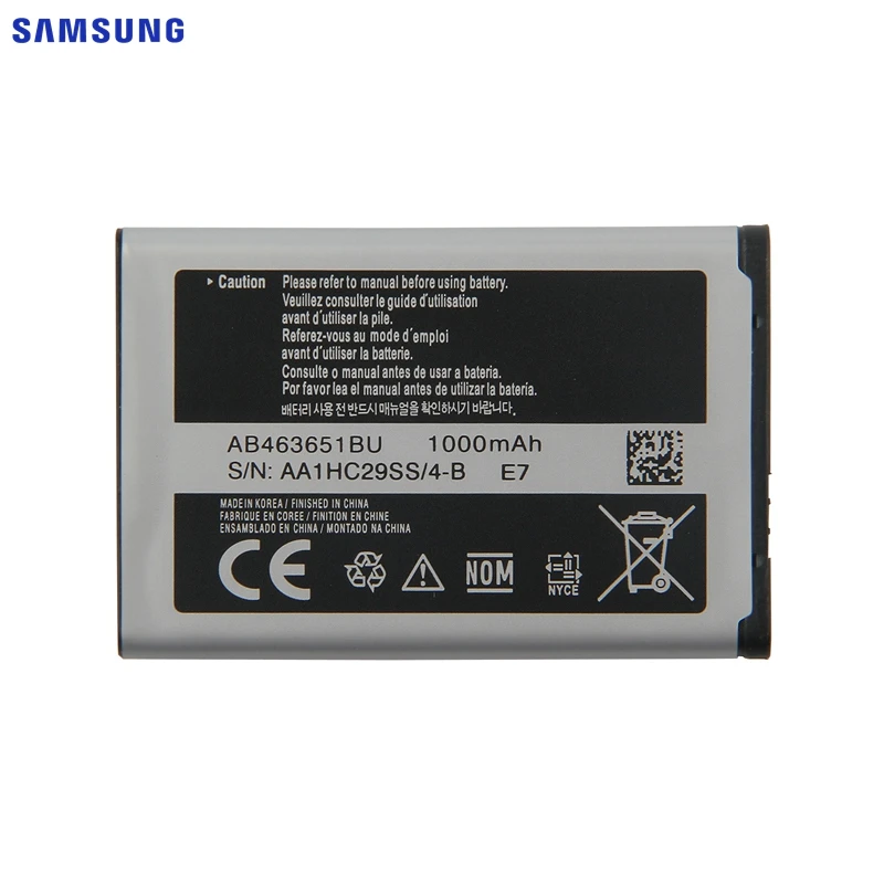 Оригинальный сменный аккумулятор SAMSUNG AB463651BU для Samsung J800 S3650 S7070 S5608 S3370 L700 S5628 C3222 B3410