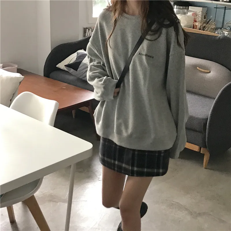

No Hat Hoodies Pullover Spring Bf Loose Students Fake Two Pieces Chic Solid Comfortable Casual All-match Korean Style Fashion