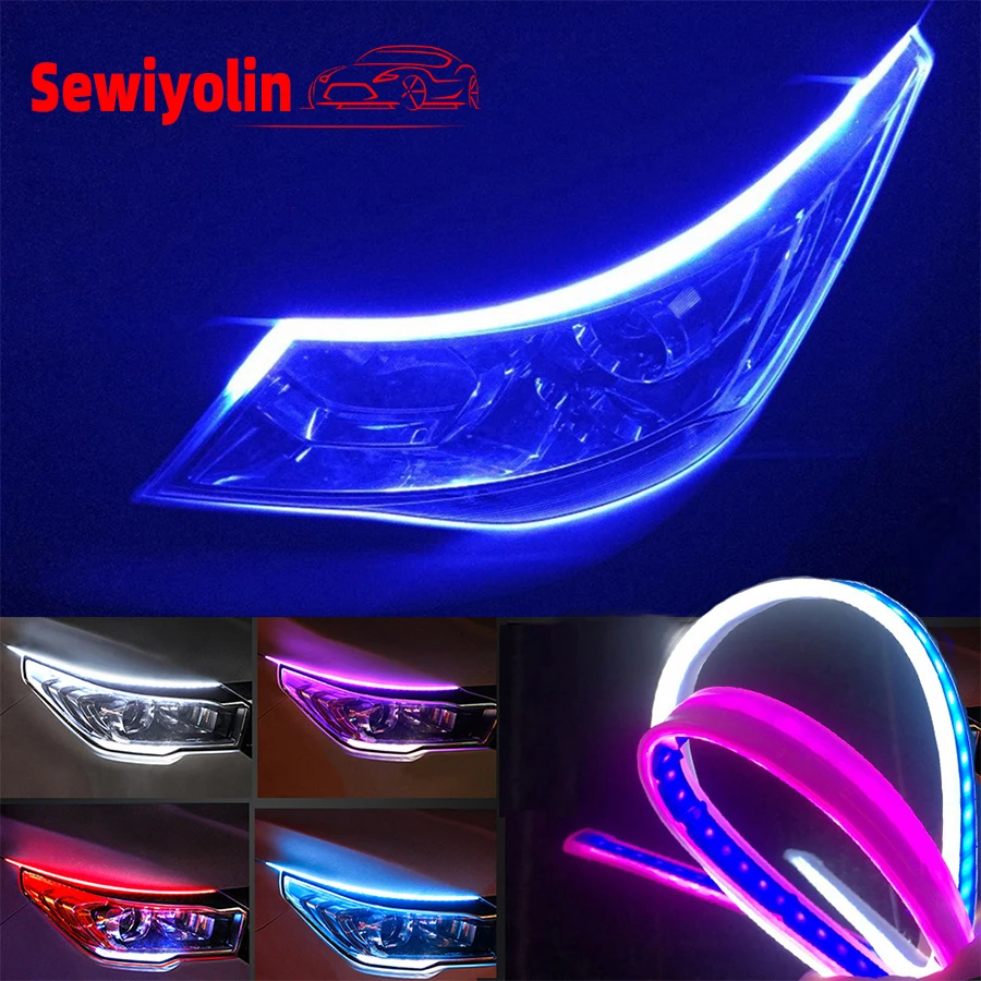 

2pcs Car Led Lamps Bar DRL Daytime Running Lights Flexible Accessories Turn Signal Yellow Brake Side Headlights Strip 12v