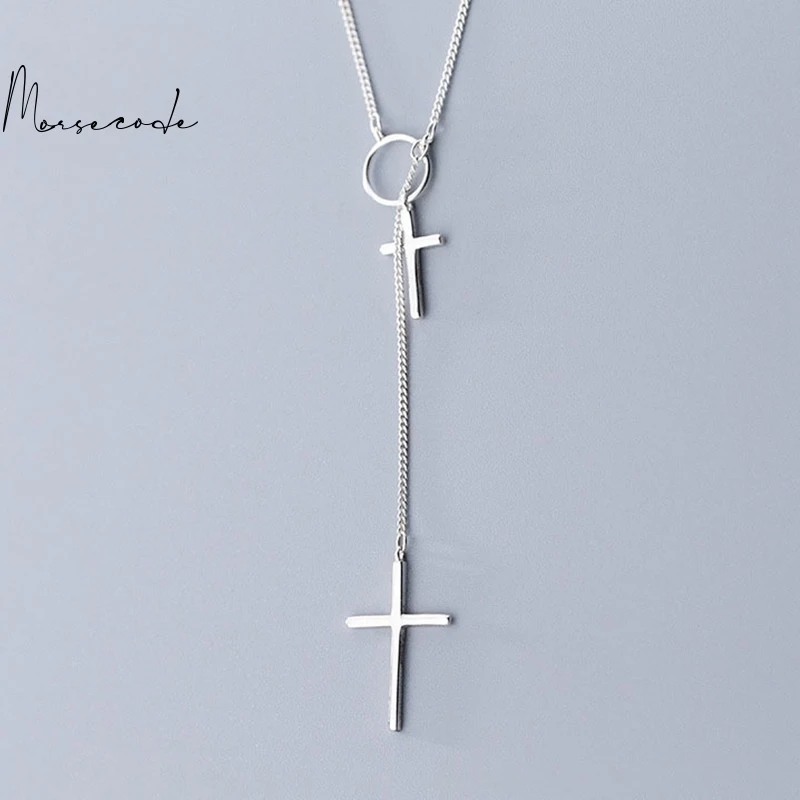 

MORSECODE Necklace Fashion Simple Cross Long Chain Pendant Necklace Fashion Sweater Chain Necklace Jewelry For Women Accessories