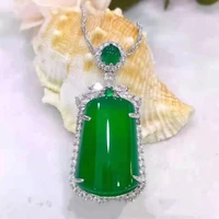 new chalcedony wushi pendant trapezoidal green agate pendant mens and womens necklace jewelry