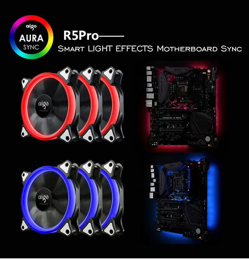 Aigo 120 мм вентилятор PC чехол Вентилятор Кулер Регулируемый Aurora RGB Led компьютер Вентилятор охлаждения 12 в бесшумный вентилятор PC чехол вентилятор для компьютера