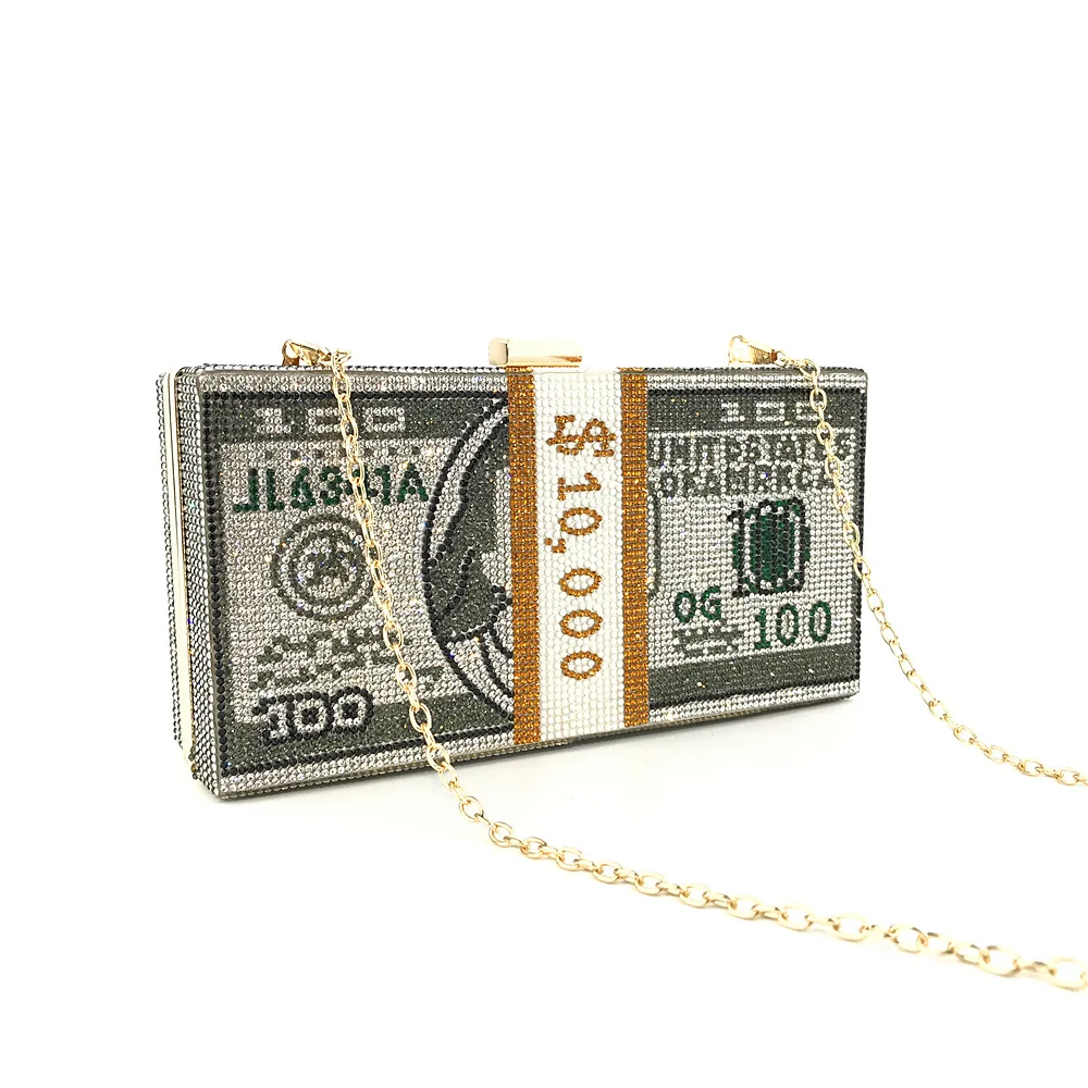 

Shiny Money USD bags Dollar Design Luxury Diamond Evening Bags Party Purse Clutch Bags Wedding Dinner Purses Handbags