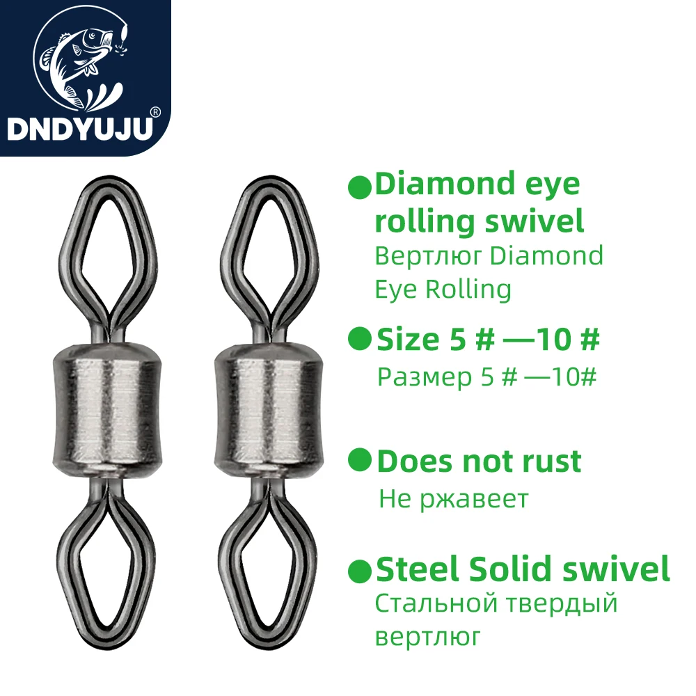 

DNDYUJU 100pcs Diamond Eye Impressed Rolling Swivel Fishing Connector Accessories Tackle Fishing Swivel with Safety Snap