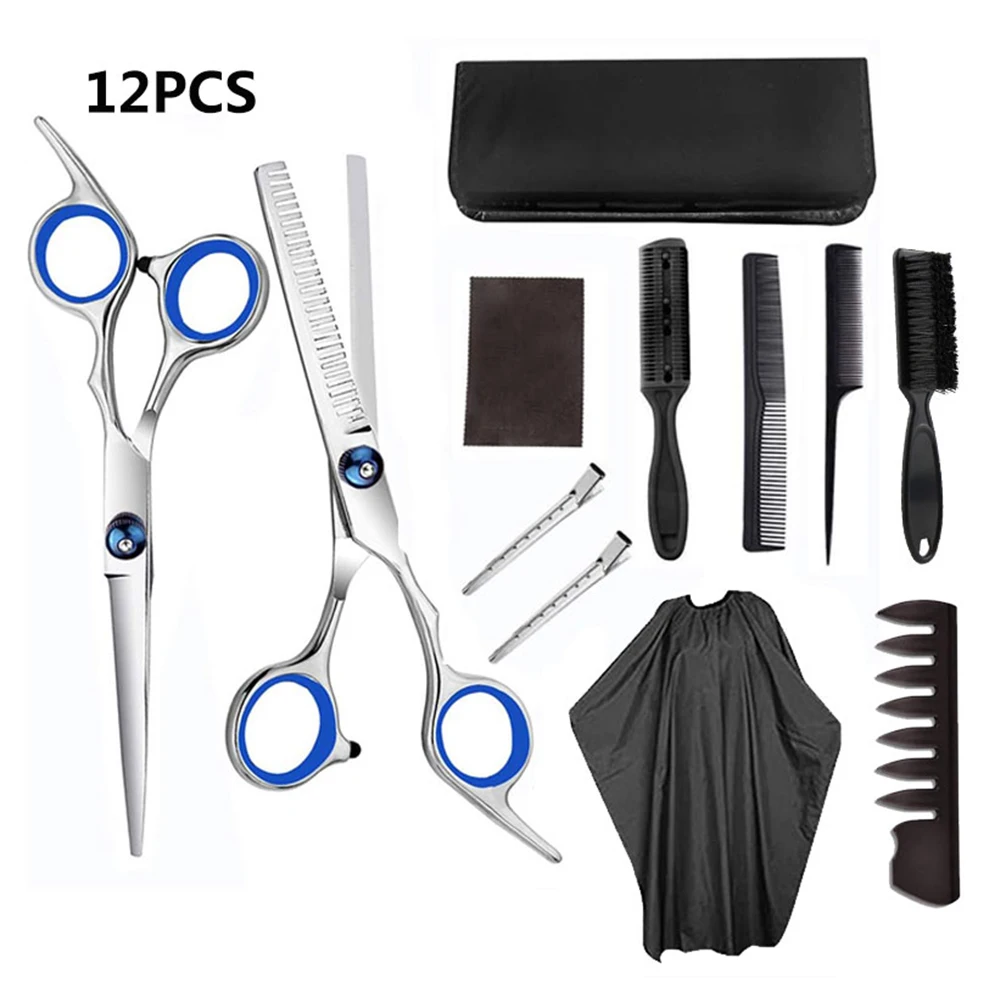 

12PCS Professional Hairdressing Scissors Kit Hair Cutting Scissors Hair Scissors Tail comb Hair Cape Hair Cutter Comb barber
