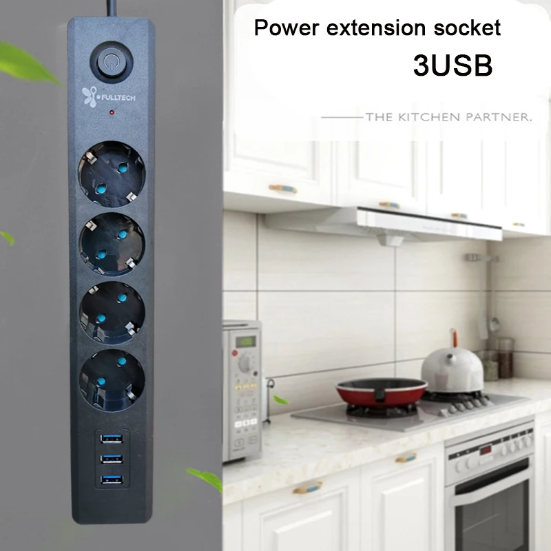 power strip eu plug 4 outlets 3 usb 1 5a port with 2m cable electrical cord for phones home office 250v 10a 2500w socket free global shipping