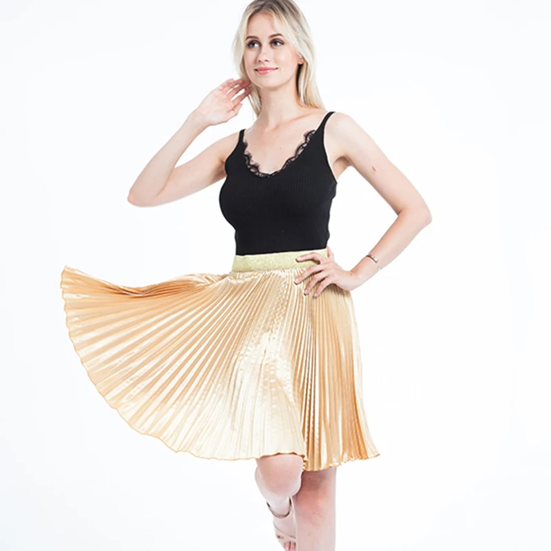 Женская модная атласная плиссированная юбка средней длины с высокой талией