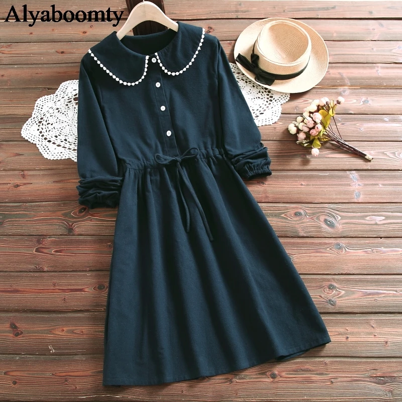 Женское платье с воротником Питер Пэн на завязках длинным рукавом | Женская