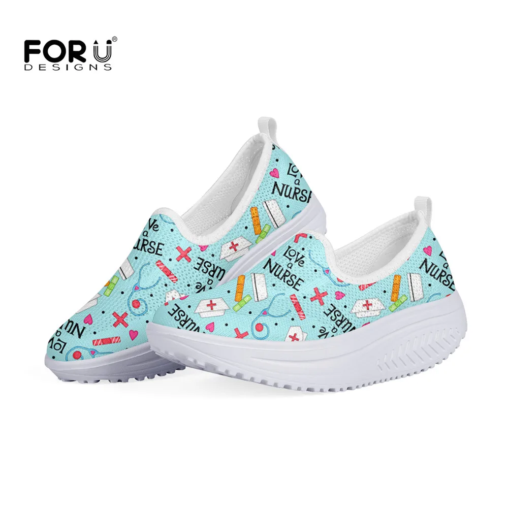 

FORUDESIGNSh Fashion Nurse Pattern Flats Platform Height Increasing Women Shoes Summer Mesh Super Light Ladies Casual Sneakers