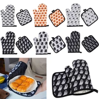 2pcset microwave baking bbq glove cotton cute oven mitts heat resistant linen potholders non slip kitchen cooking tools mitten