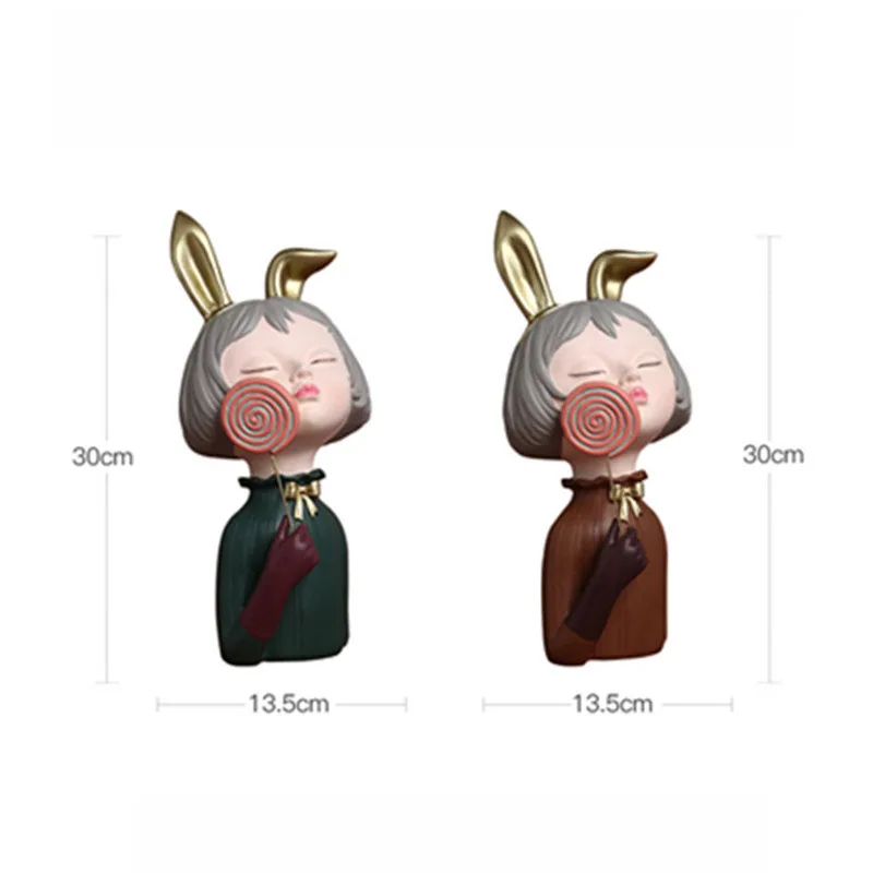 

NORTHEUINS Rabbit Ear Lollipop Girl Resin Figurines Home Decoration Accessories Christmas Modern Statues Sculptures Desk Decor